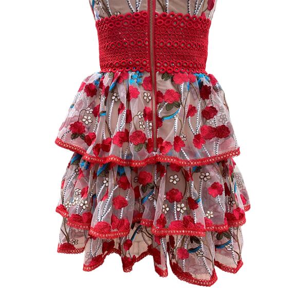 Bronx And Banco Ivanka Embroidered Ruffled Mini Dress Women’s Extra Small - Picture 10 of 10